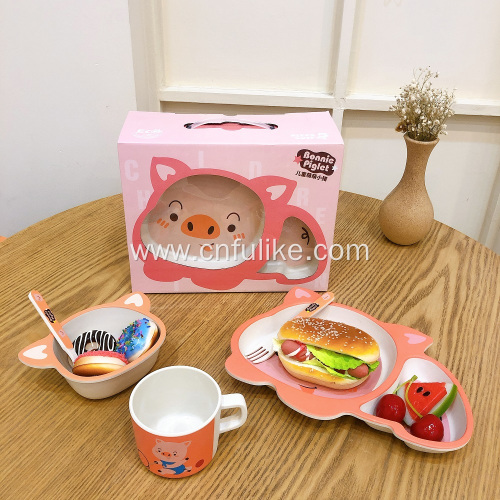 5-Piece Bamboo Dinnerware for Children Use